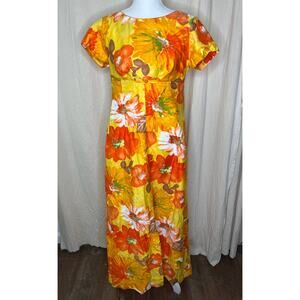 1960s Alice Polynesian Fashions Floral Hawaiian Retro Mod Resort Maxi Dress M